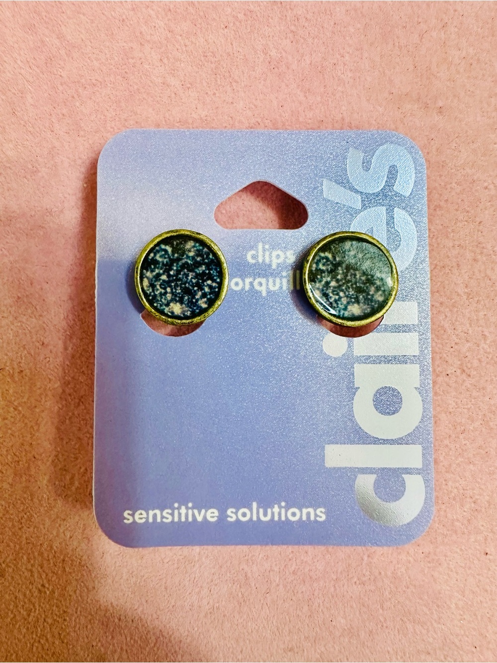 NWT Blue Abstract Glass Cabochon Clip On Earrings
